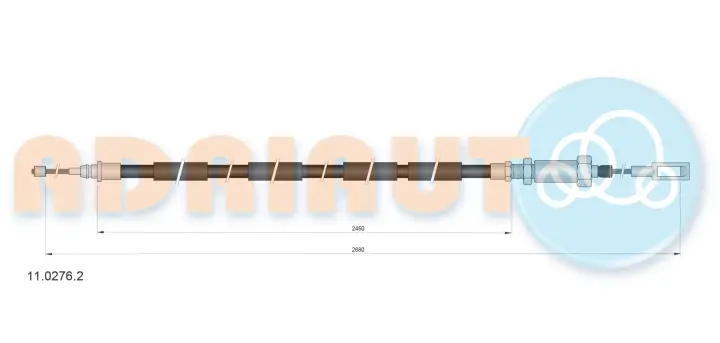 Фото 1 - Трос стояночного тормоза задн (2680мм-2505мм) FIAT DUCATO 2.3D 03.10- ADRIAUTO 1102762 Трос стояночного тормоза задн (2680мм-2505мм) FIAT DUCATO 2.3D 03.10- ADRIAUTO 1102762 (фото 1)