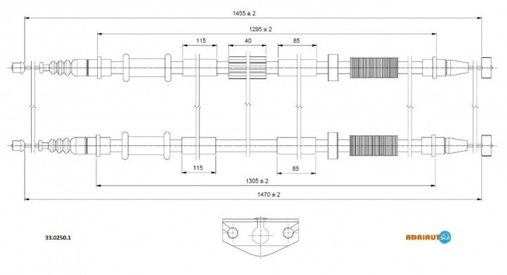 Opel трос ручного тормоза задн. 1475/1308+1460/1293 мм corsa d 06- ADRIAUTO 33.0250.1 (фото 1)