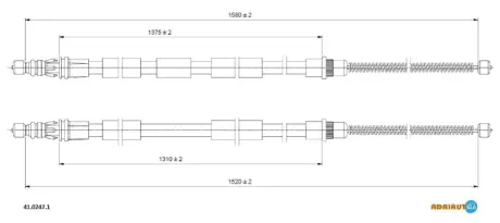 Трос стояночного тормоза задний (1580мм-1375мм-1520мм-1310мм) RENAULT ESPACE III 1.9D-2.0-2.2D 11.96-10.02 ADRIAUTO 4102471