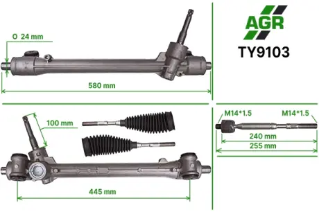 Рульова рейка без ПК, нова, CITROEN C1 2005-; PEUGEOT 107 2005- AGR TY9103