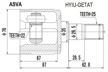 ШРУС передний внутренний (getz 2002 at<) ASVA HYIU-GETAT