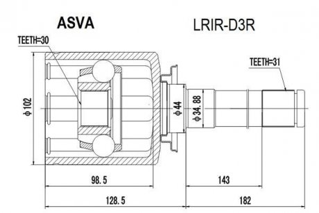 ШРУС внутренний задний правый с блокировкой 30x44x31 (land rover discovery iii 2005-2009) ASVA LRIR-D3R (фото 1)