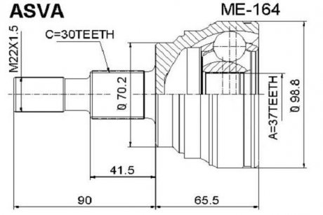 ШРКШ зовнішній 37x70.3x30 (mercedes benz ml-class 164 2004-2011) ASVA ME-164