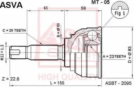 ШРУС наружный 23x50x25 (hyundai elantra/lantra 1990-1995) AKYOTO/ASVA/AKITAKA MT-05