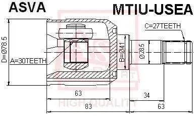 ШРКШ внутрішній 30x41x27 (mitsubishi galant ea3a/ea8a usa 1996-2003) AKYOTO/ASVA/AKITAKA MTIU-USEA