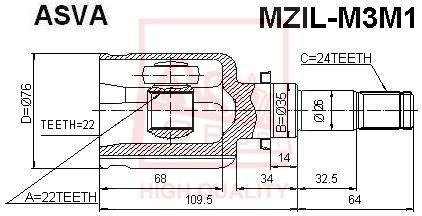 ШРКШ внутрішній лівий 22x35x24 (mazda 3 bk 2003-2008) ASVA MZIL-M3M1