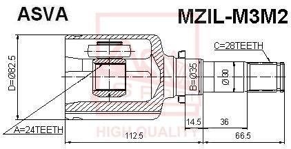 ШРКШ внутрішній лівий 24x35x28 (mazda 3 bk 2003-2008) ASVA MZIL-M3M2