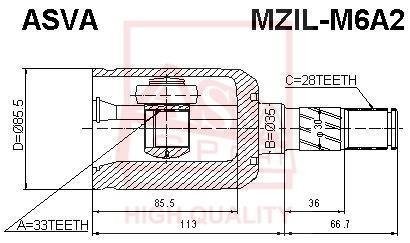 ШРКШ внутрішній лівий 33x35x28 (mazda 6 gg 2002-2007) ASVA MZIL-M6A2