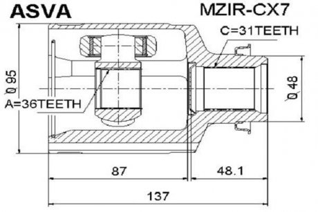 ШРКШ внутрішній правий 36x48x31 (mazda cx-7 er 2006-2012) ASVA MZIR-CX7