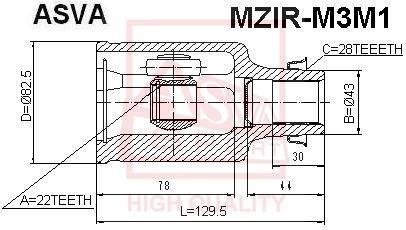 ШРКШ внутрішній правий 22x43x28 (mazda 3 bk 2003-2008) ASVA MZIR-M3M1