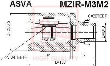 ШРУС внутренний правый 24x43x28 (mazda 5 cr 2005-) ASVA MZIR-M3M2 (фото 1)