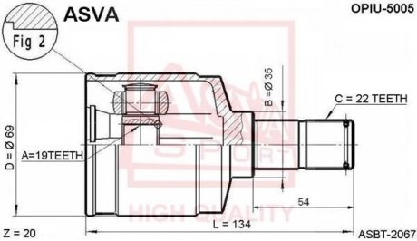 ШРКШ внутрішній 19x35x22 (chevrolet matiz/spark (m100) 1998-2005) ASVA OPIU-5005 (фото 1)