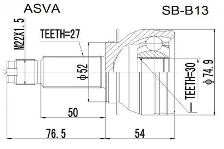 ШРУС наружный 30x52x27 (subaru legacy b13 2003-) AKYOTO/ASVA/AKITAKA SB-B13 (фото 1)