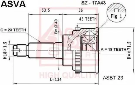 ШРУС наружный 19x49x23 (suzuki swift sf413/sf416 1993-2003) AKYOTO/ASVA/AKITAKA SZ-17A43