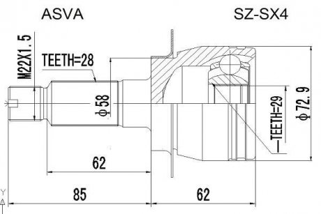 ШРКШ зовнішній 29x58x28 (suzuki sx4 rw415/rw416/rw419/rw420 2006-) ASVA SZ-SX4 (фото 1)