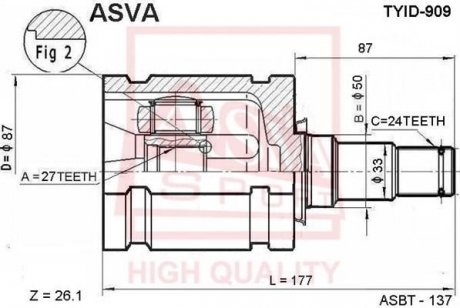 ШРКШ внутрішній лівий 27x50x24 (toyota camry acv30/mcv30 2001-2006) ASVA TYID-909