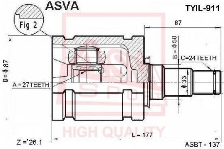 ШРКШ внутрішній лівий 27x50x24 (toyota camry acv30/mcv30 2001-2006) ASVA TYIL-911