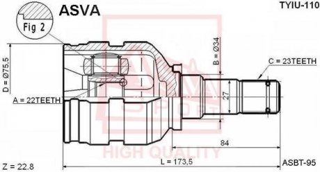 ШРКШ внутрішній 22x34x23 (toyota corolla ae110/ee110/ce110 1995-2001) ASVA TYIU-110