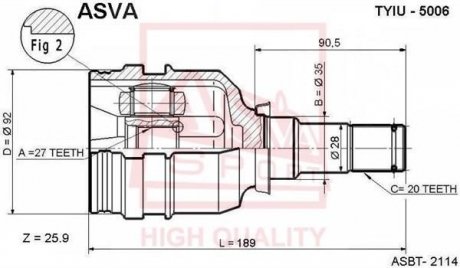 ШРКШ внутрішній лівий 27x35x20 (toyota camry mcv20/sxv20 1996-2001) ASVA TYIU-5006