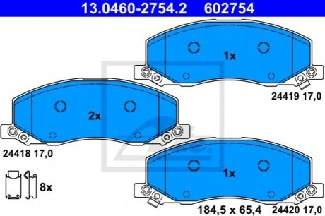 Комплект гальмівних колодок, дискове гальмо ATE 13.0460-2754.2 (фото 1)