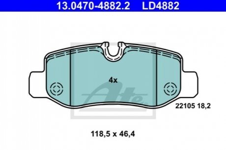 Комплект тормозных колодок, дисковый тормоз ATE 13.0470-4882.2