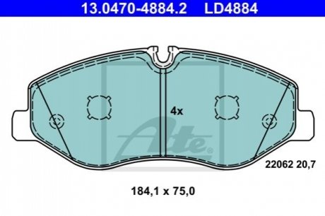 Комплект тормозных колодок, дисковый тормоз ATE 13.0470-4884.2