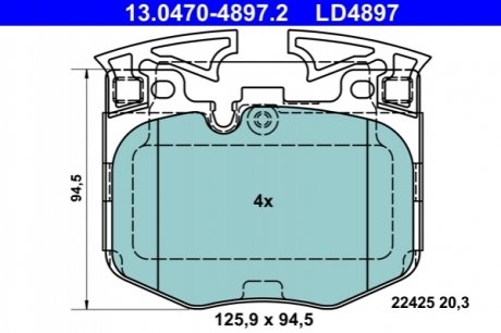 Комплект тормозных колодок, дисковый тормоз ATE 13.0470-4897.2 (фото 1)