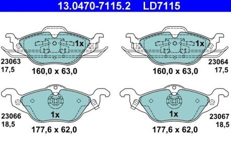 Комплект тормозных колодок, дисковый тормоз ATE 13.0470-7115.2