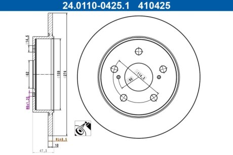 Диск гальмівний (задній) Toyota Corolla 1.2/1.8/2.0Hybrid 19-(274x10) (з покриттям) ATE 24.0110-0425.1