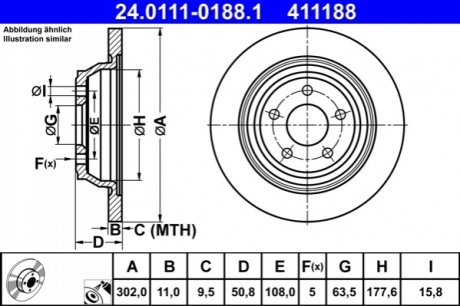 Задній гальмівний диск ATE 24.0111-0188.1