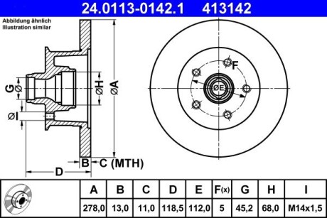 Передній гальмівний диск ATE 24.0113-0142.1