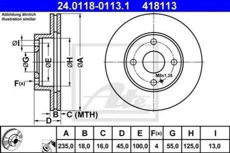 Тормозной диск передний mazda 323 89-96 ATE 24.0118-0113.1 (фото 1)