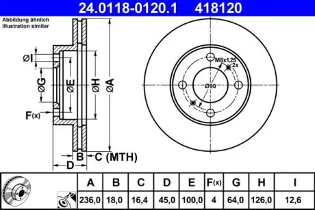 Тормозной диск передний mitsubishi carisma 95- ATE 24.0118-0120.1