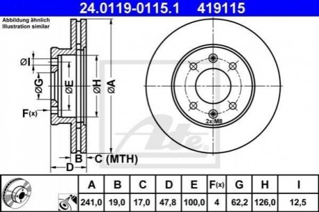 Передній гальмівний диск hyundai getz 02-09 -abs ATE 24.0119-0115.1