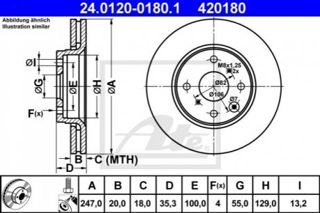 Тормозной диск передний toyota aygo 05- +abs ATE 24.0120-0180.1 (фото 1)
