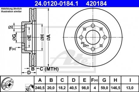 Тормозной диск передний fiat panda 04-1.3jtd ATE 24.0120-0184.1 (фото 1)