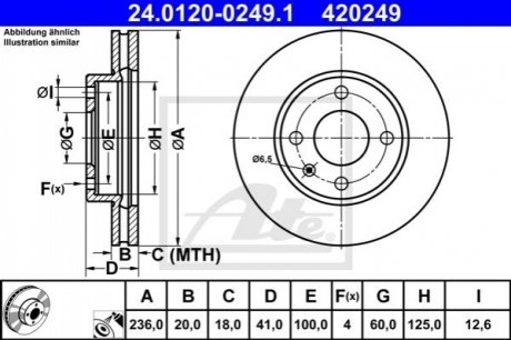 Гальмівний диск передній opel karl 15- ATE 24.0120-0249.1 (фото 1)