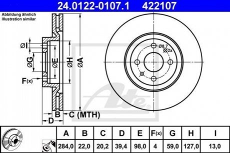 Тормозной диск передний fiat multipla 99-08 ATE 24.0122-0107.1