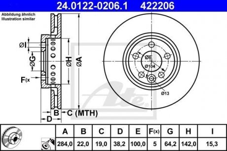 Передний тормозной диск Rover 75 99-04 ATE 24.0122-0206.1 (фото 1)