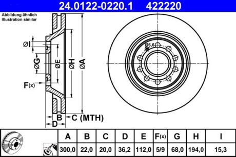 Диск задній гальмівний audi a4 s4 03-08 ATE 24.0122-0220.1