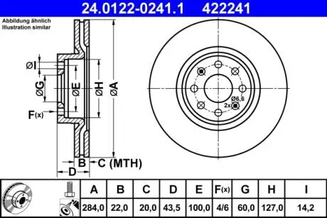 Гальмівний диск передній fiat grande punt 05- ATE 24.0122-0241.1