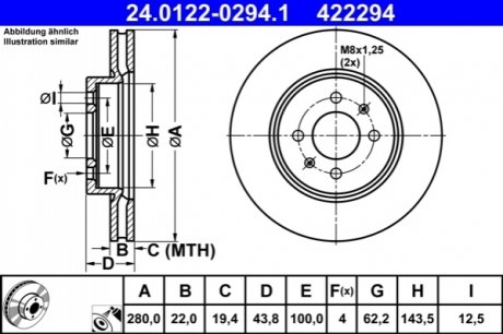 Передній гальмівний диск hyundai i20 1.1crdi 14- ATE 24.0122-0294.1 (фото 1)