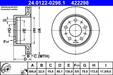 Задній гальмівний диск фіат ATE 24.0122-0298.1