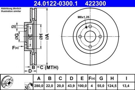 Передний тормозной диск mazda mx-5 iv 15- ATE 24.0122-0300.1
