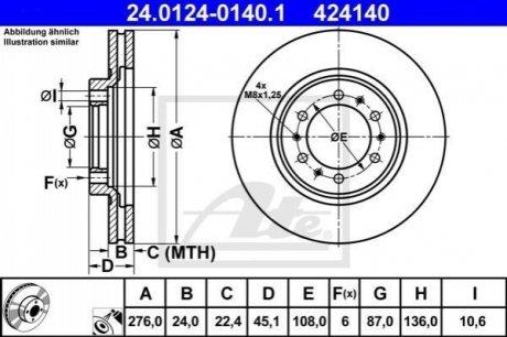 Тормозной диск передний mitsubishi pajero -00 ATE 24.0124-0140.1