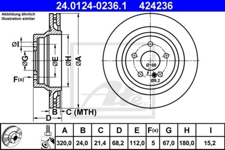 Диск заднього гальма mercedes cls c218 11- ATE 24.0124-0236.1