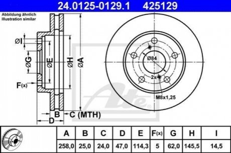 Передний тормозной диск Toyota mr2 ii 89- ATE 24.0125-0129.1 (фото 1)