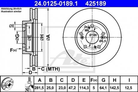 Передний тормозной диск honda frv 05-2.2ctdi ATE 24.0125-0189.1 (фото 1)