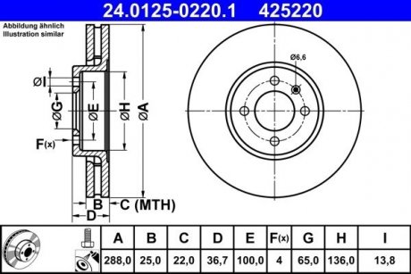 Тормозной диск передний vw ATE 24.0125-0220.1
