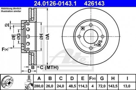 Передний тормозной диск kia carens ii 02- ATE 24.0126-0143.1 (фото 1)